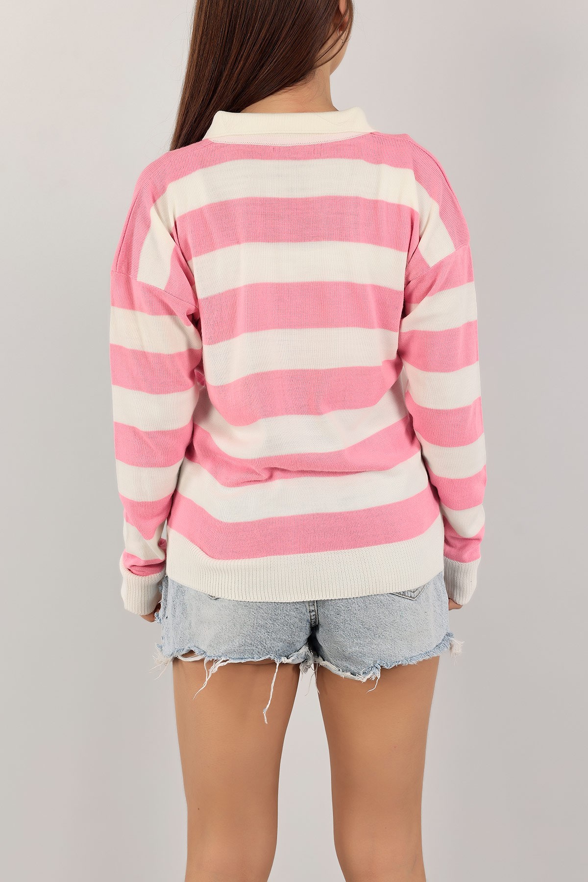Pembe Polo Yaka Bayan Triko Kazak 133771