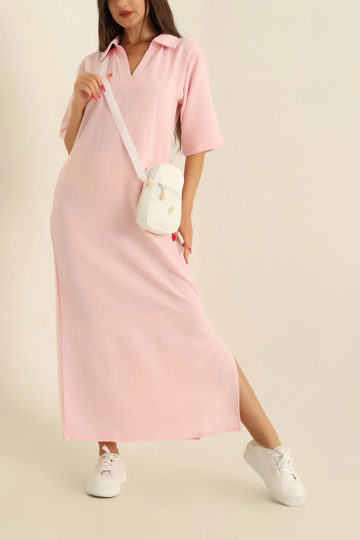 Pembe Polo Yaka Terni Elbise 281822