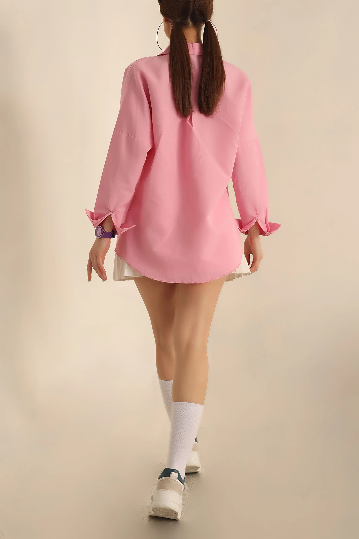 Pembe Poplin Dokuma Bayan Gömlek 234852