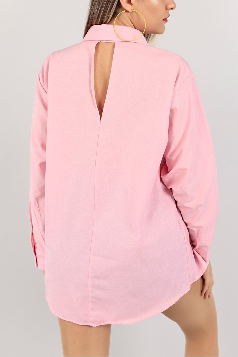 Pembe Poplin Dokuma Gömlek Tunik 101979