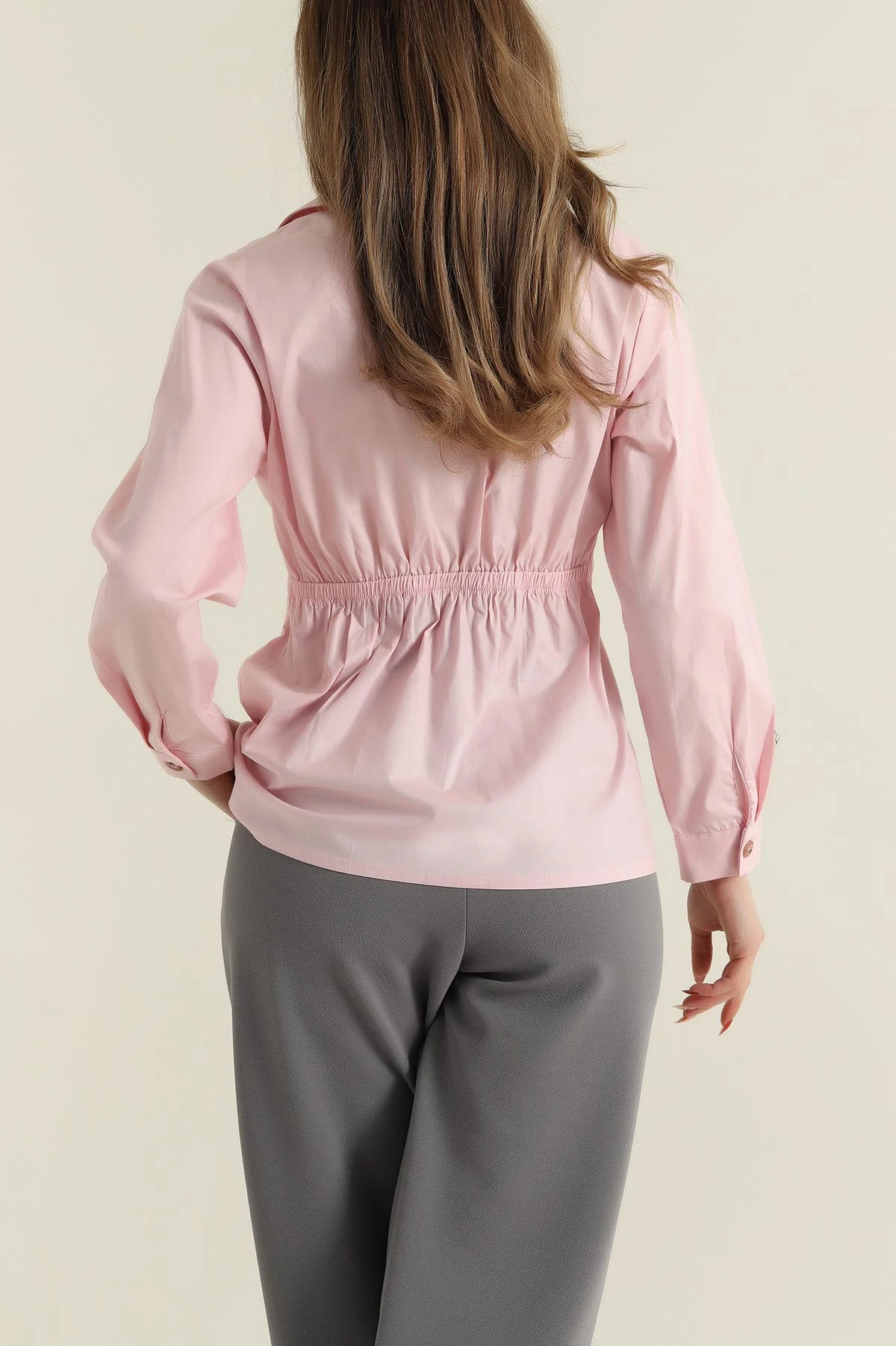 Pembe Poplin Dokuma Kadın Gömlek Bluz 425484