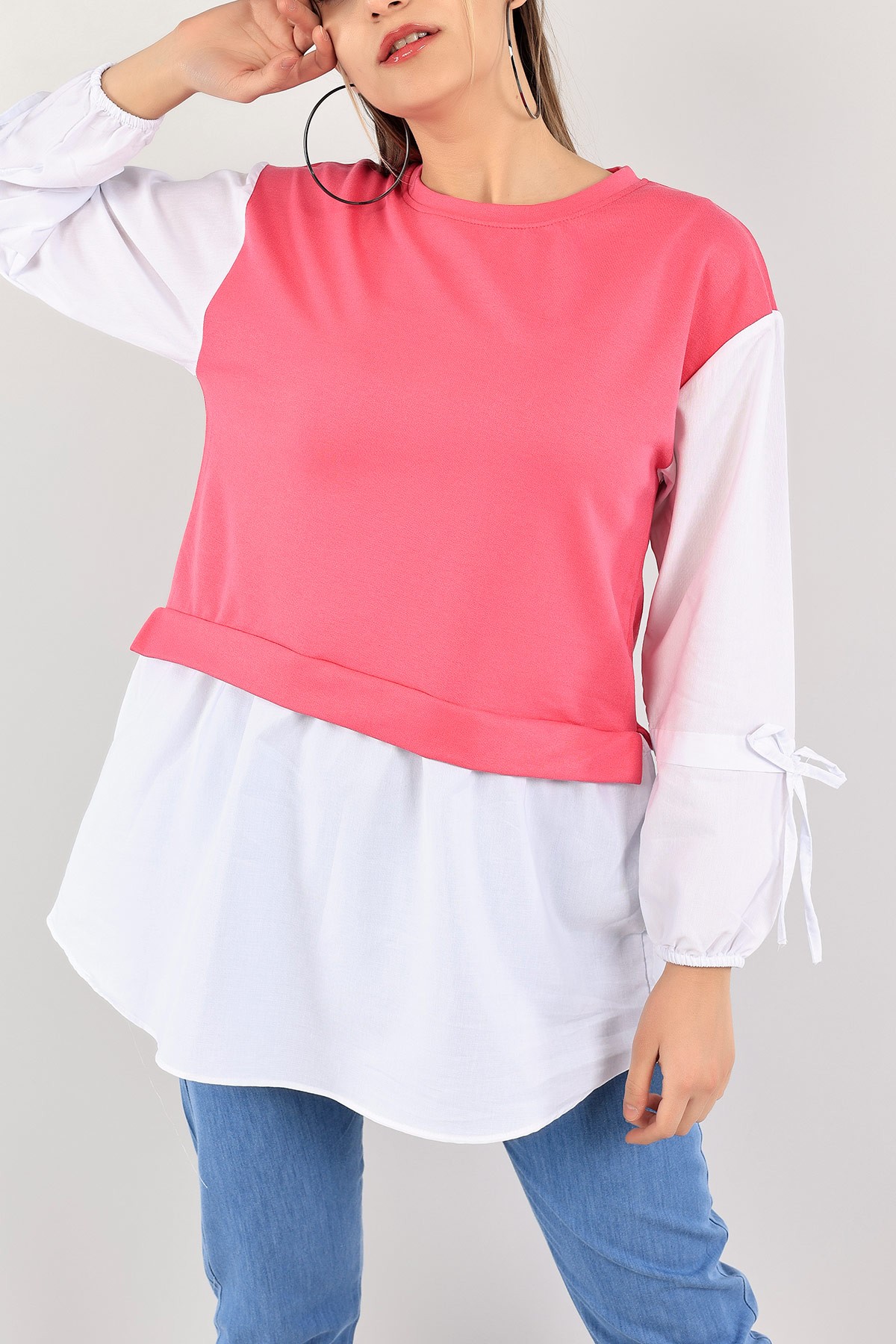 Pembe Poplin Garnili İki İp Tunik 109850