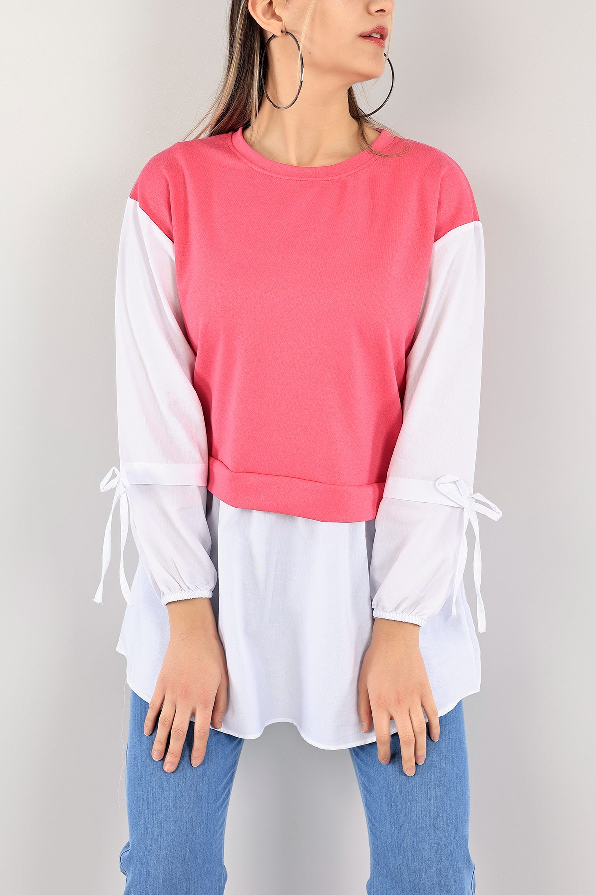 Pembe Poplin Garnili İki İp Tunik 109850