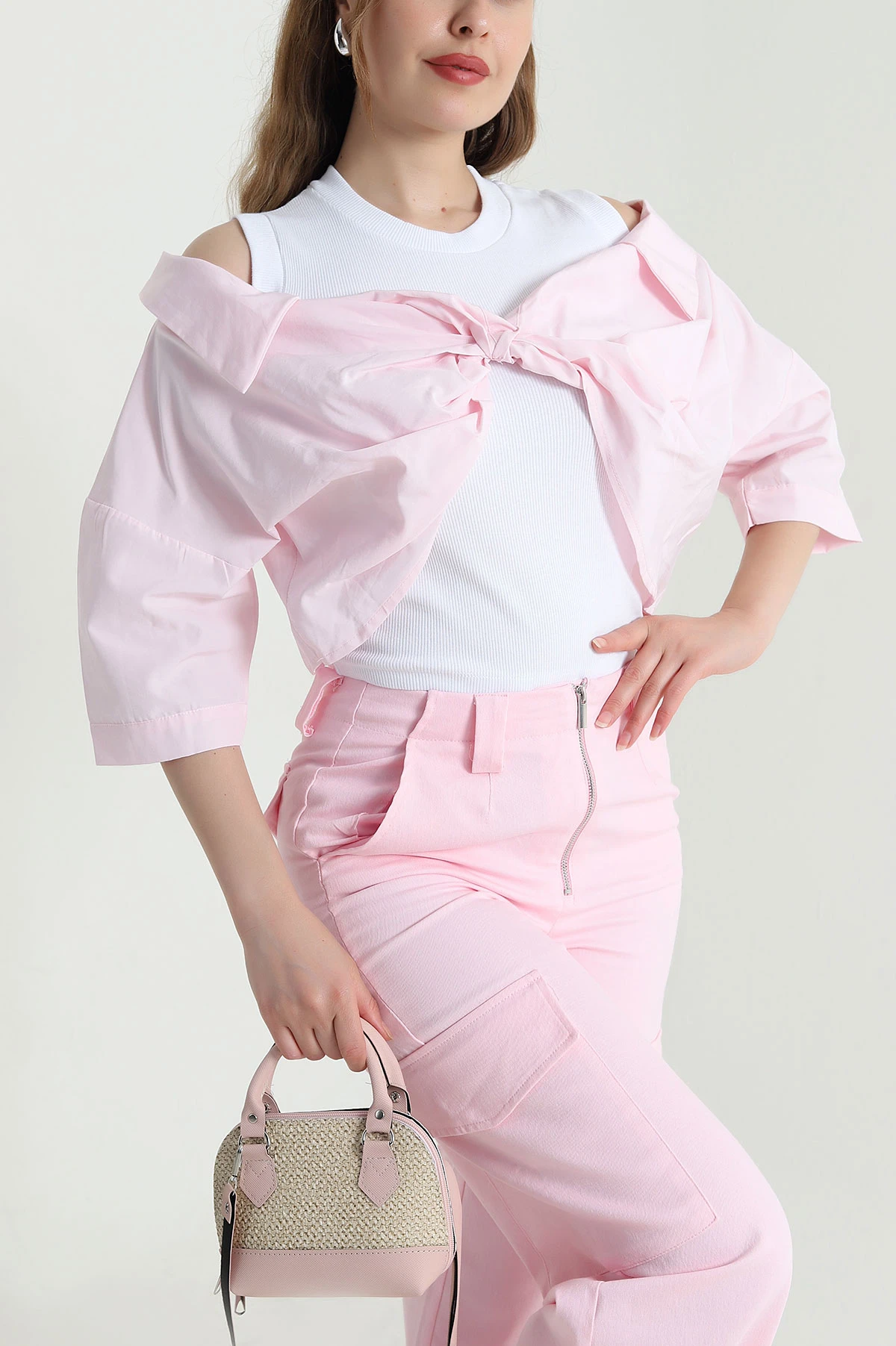 Pembe Poplin Gömlek İçi Korse Atlet Bluz 469623