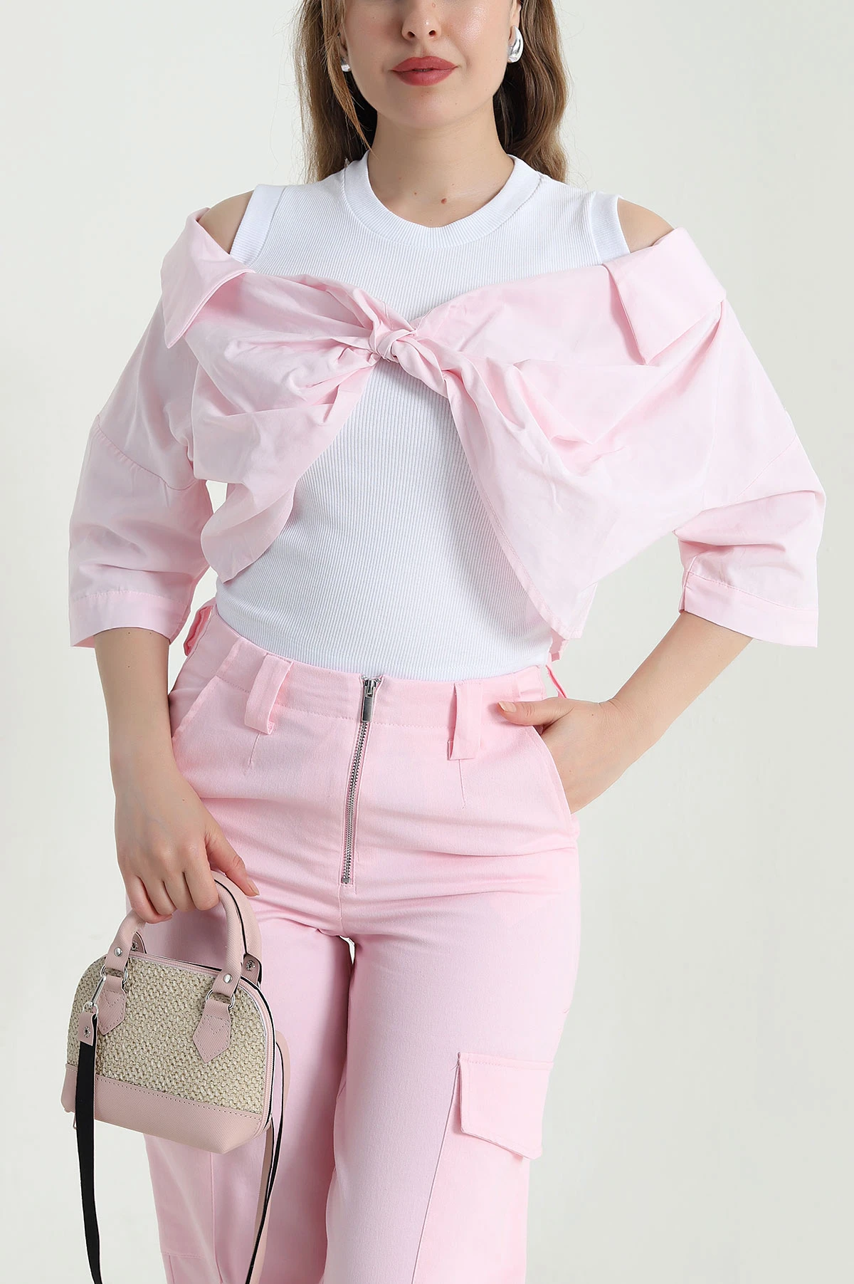 Pembe Poplin Gömlek İçi Korse Atlet Bluz 469623