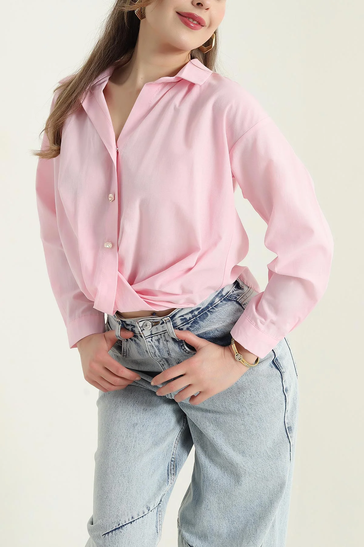 Pembe Poplin Kadın Gömlek 432528