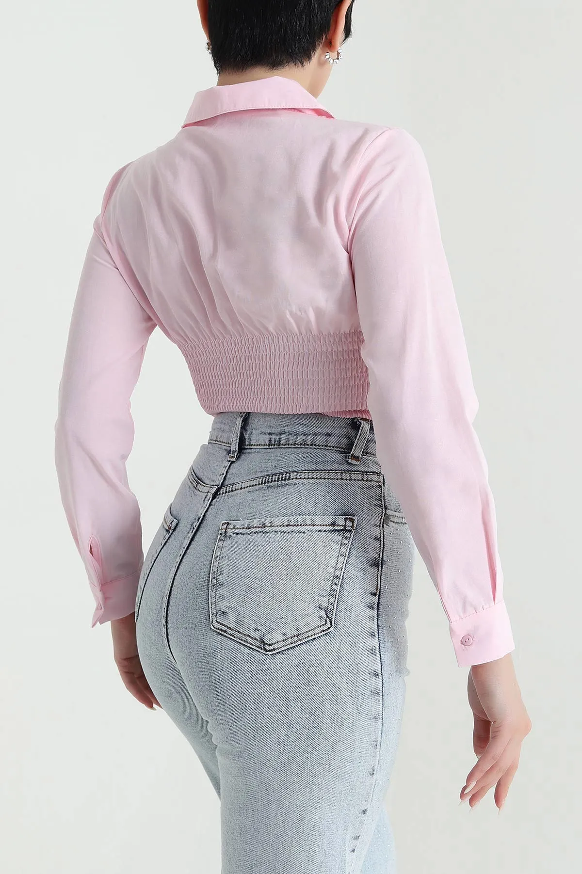 Pembe Poplin Kadın Korse Gömlek 452141