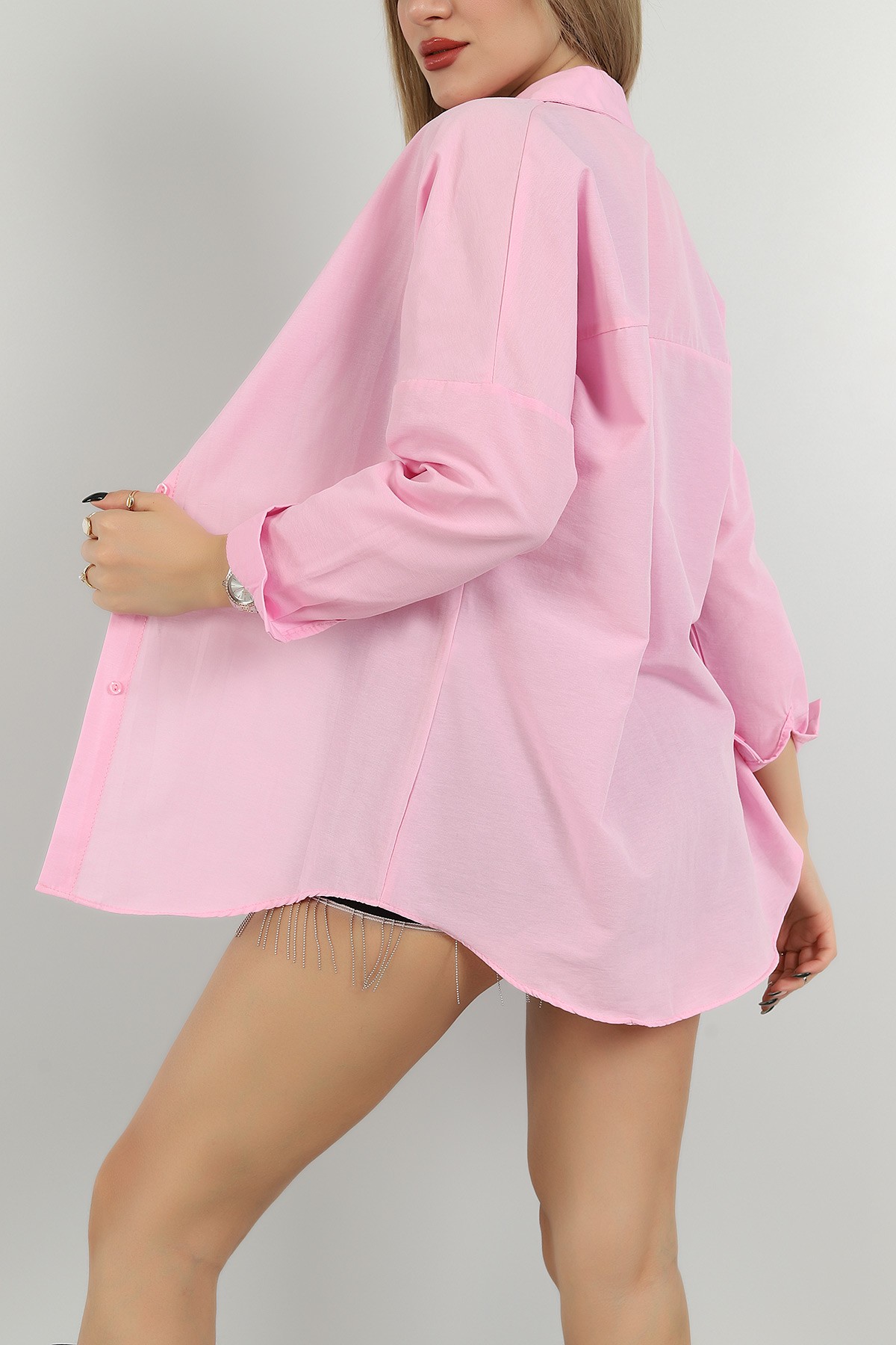 Pembe Poplin Kumaş Bayan Gömlek 147331