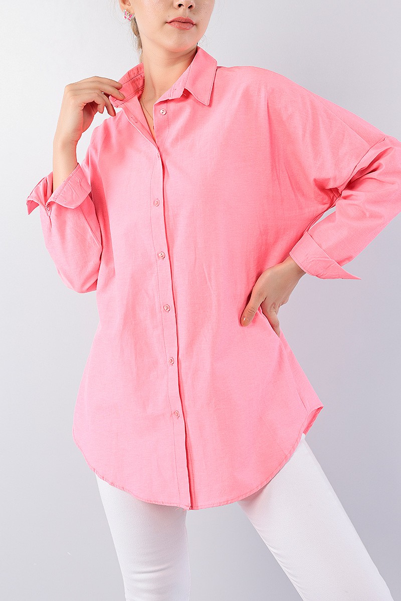Pembe Poplin Kumaş Salaş Bayan Gömlek 75421