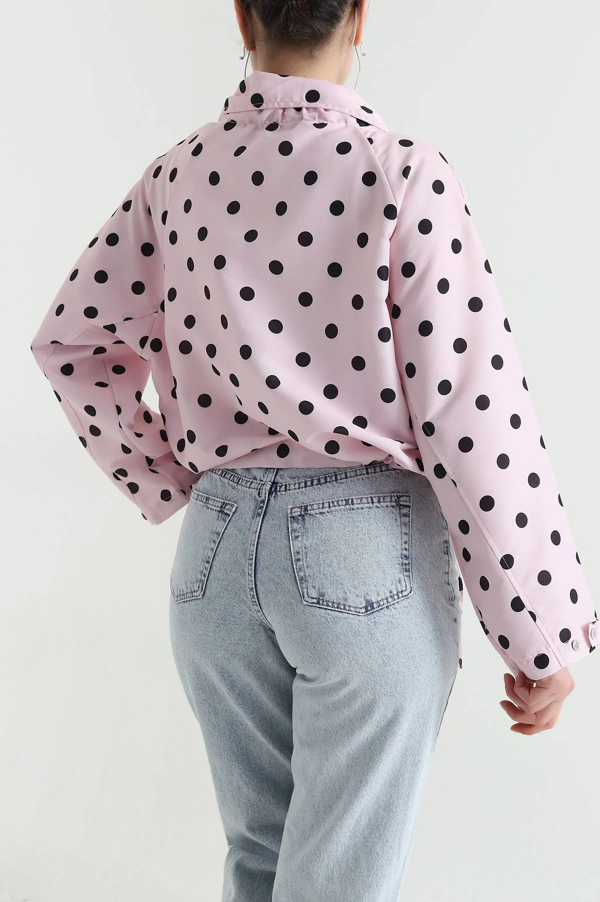 Pembe Puantiyeli Cepli Poplin Kadın İnce Ceket 456991