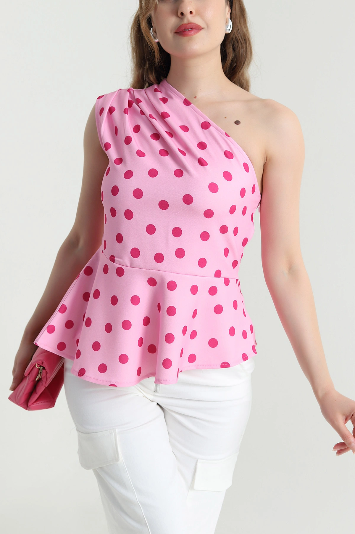 Pembe Puantiyeli Double Kadın Bluz 469830