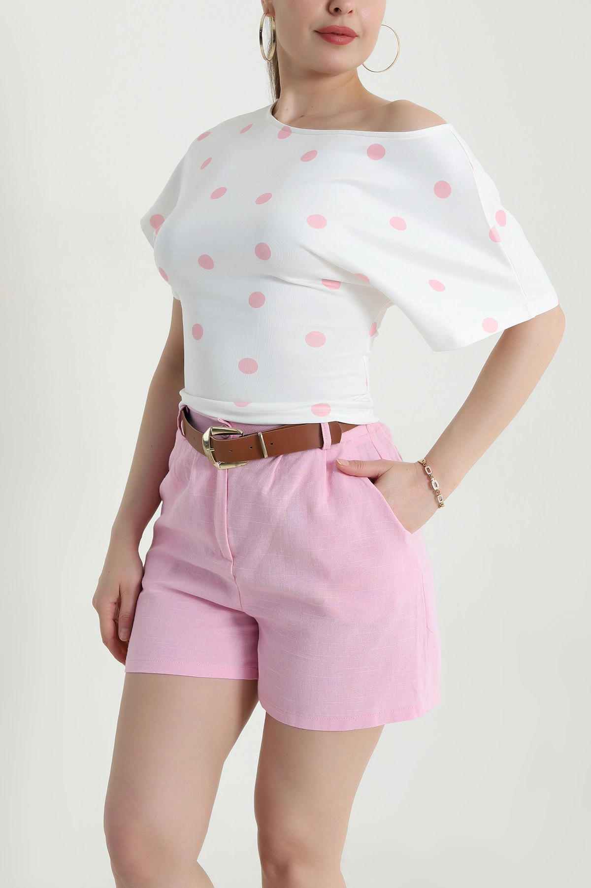 Pembe Puantiyeli Yarasa Kol Kadın Bluz 466333