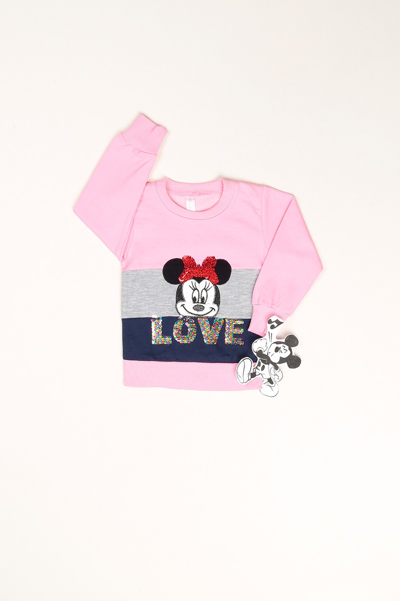 Pembe Pul ve Nakış İşlemeli Şardonlu Kız Çocuk Sweat 80780
