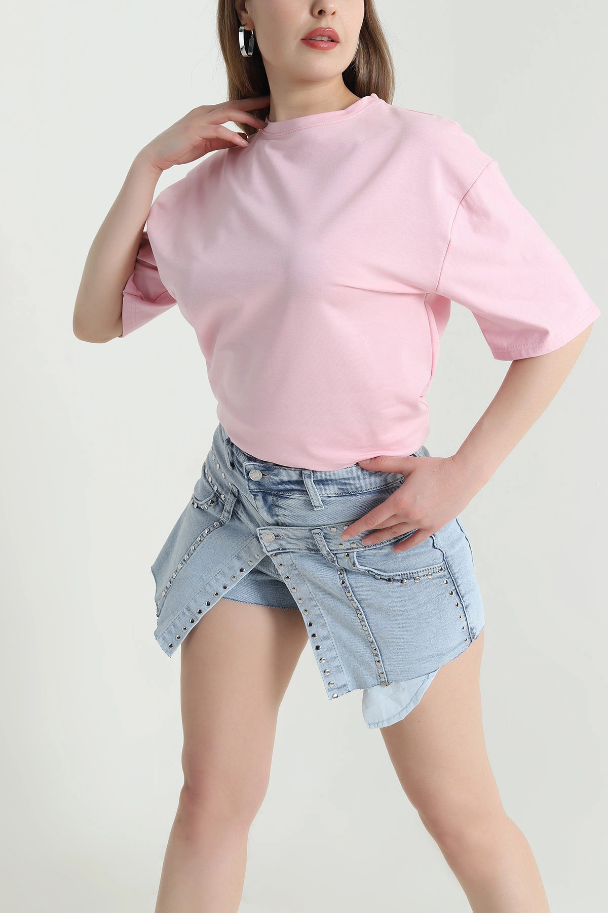 Pembe Rahat Kalıp Kadın Tişört 464570