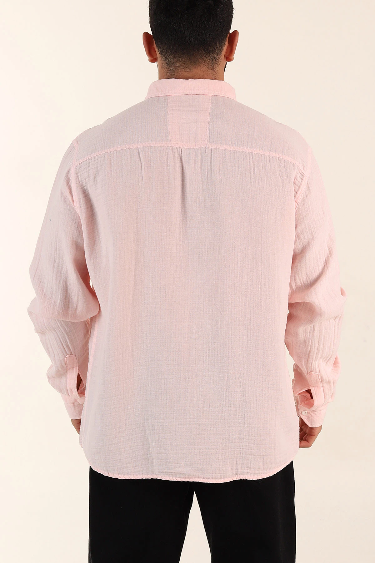 Pembe Relaxed Fit Müslin Keten Ata Yaka Erkek Gömlek 386195