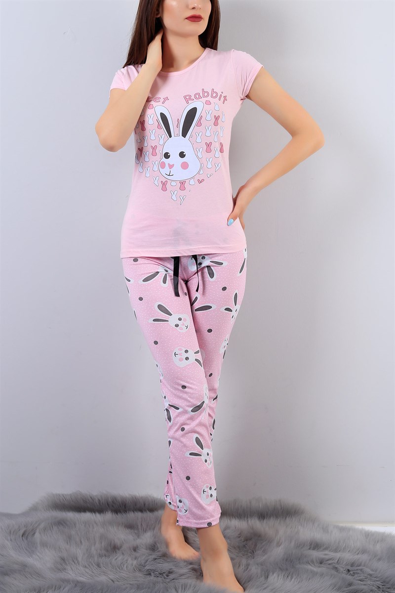 Pembe Resimli Bayan Pijama Takımı 15872B