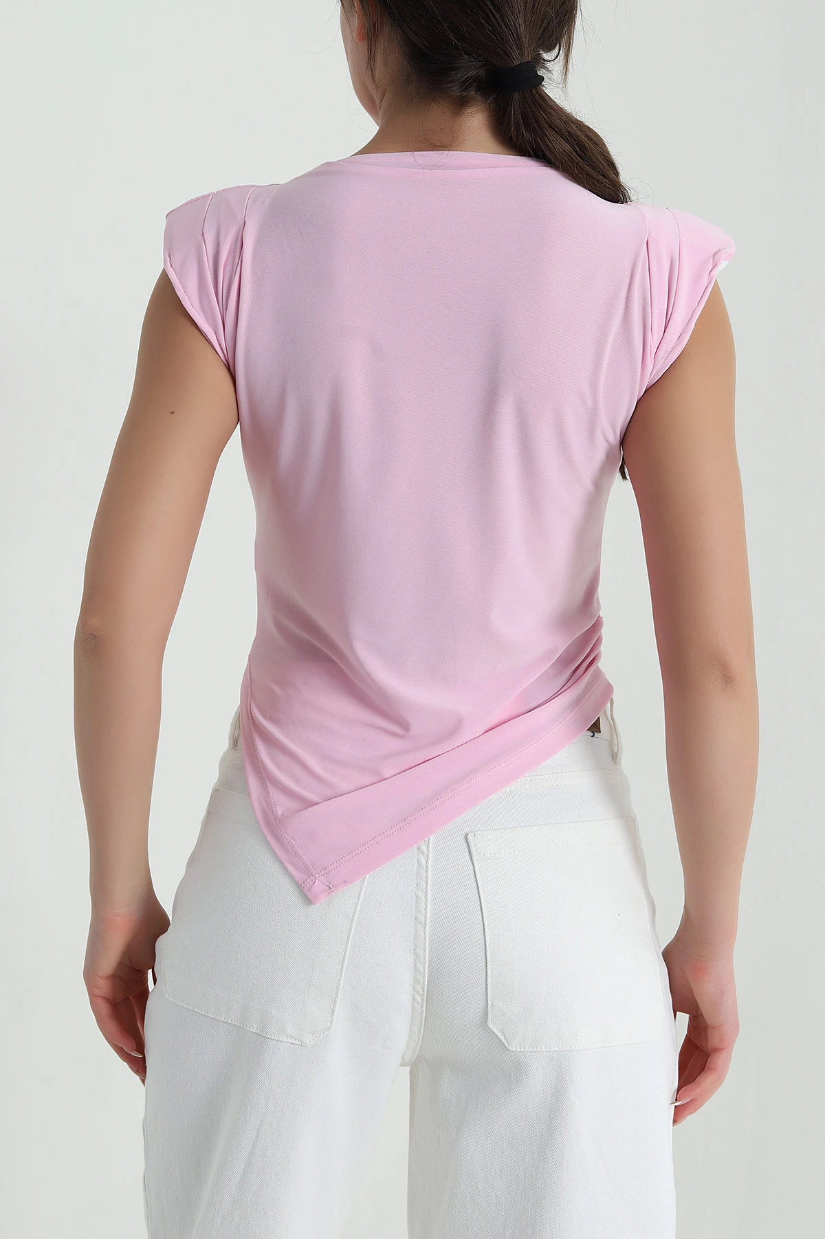 Pembe Sandy Drapeli Vatkalı Kadın Bluz 458583