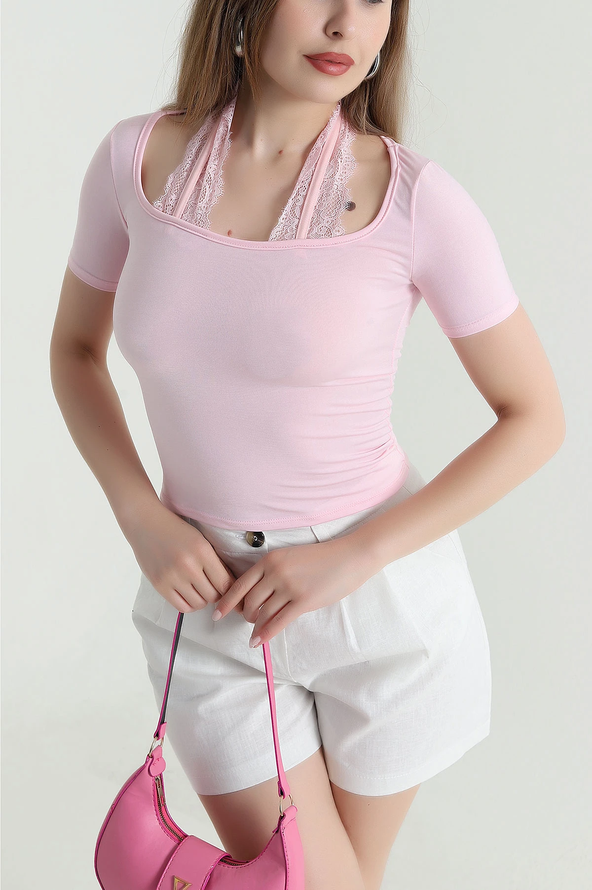Pembe Sandy Kumaş Kadın Bluz 471329