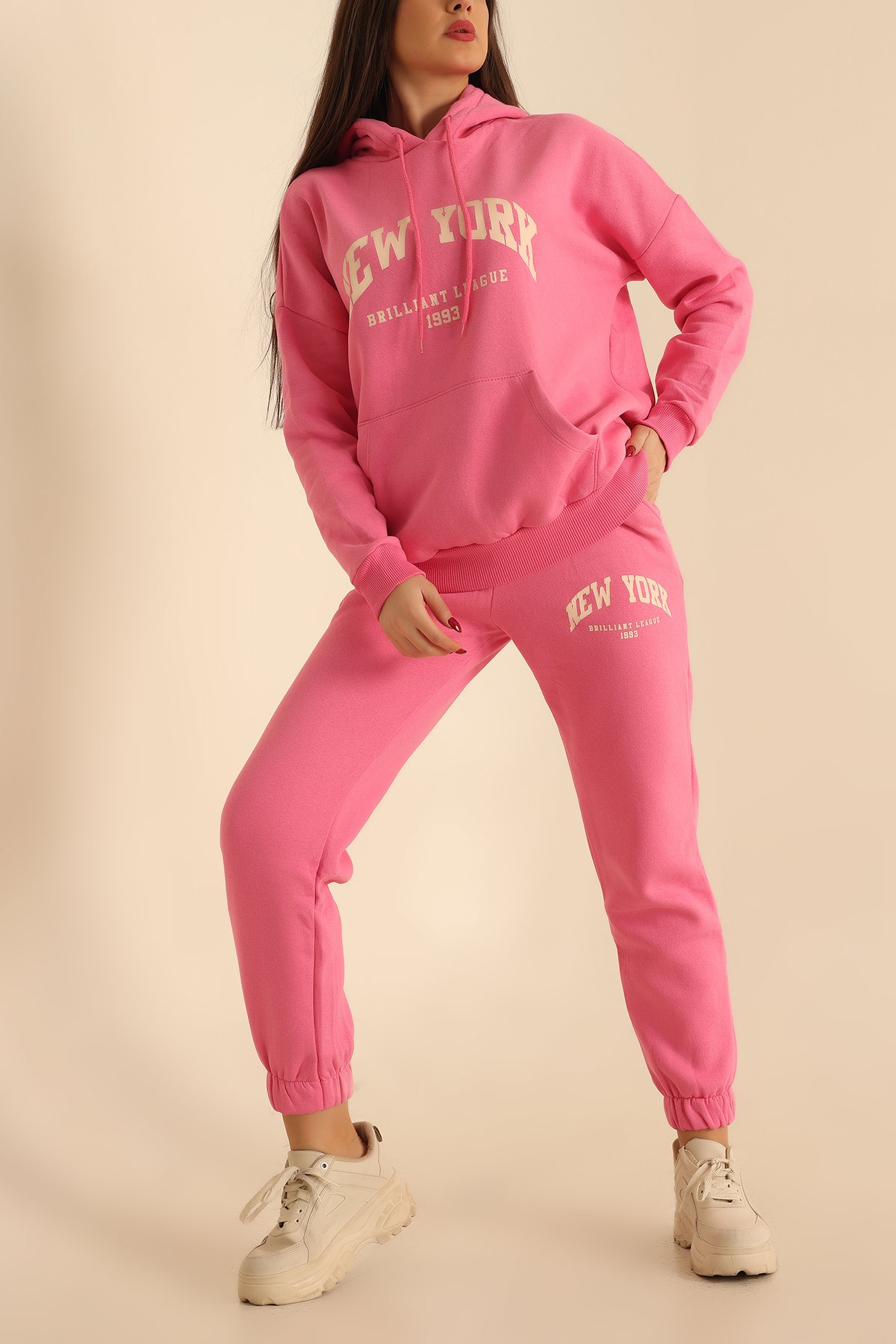 Pembe Şardonlu Baskılı İkili Takım 215607