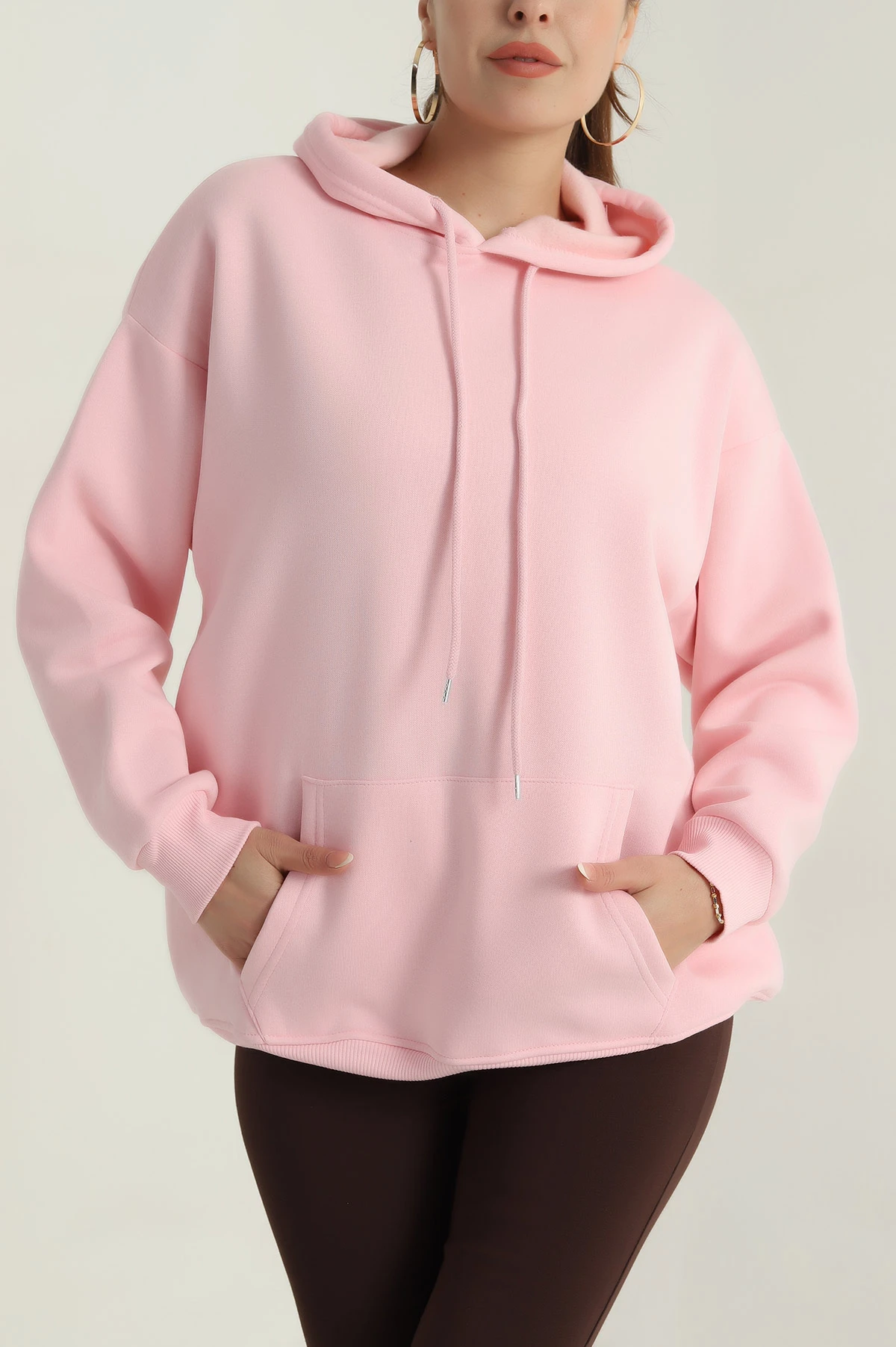 Pembe Şardonlu Kadın Fermuarsız Sweat 400553