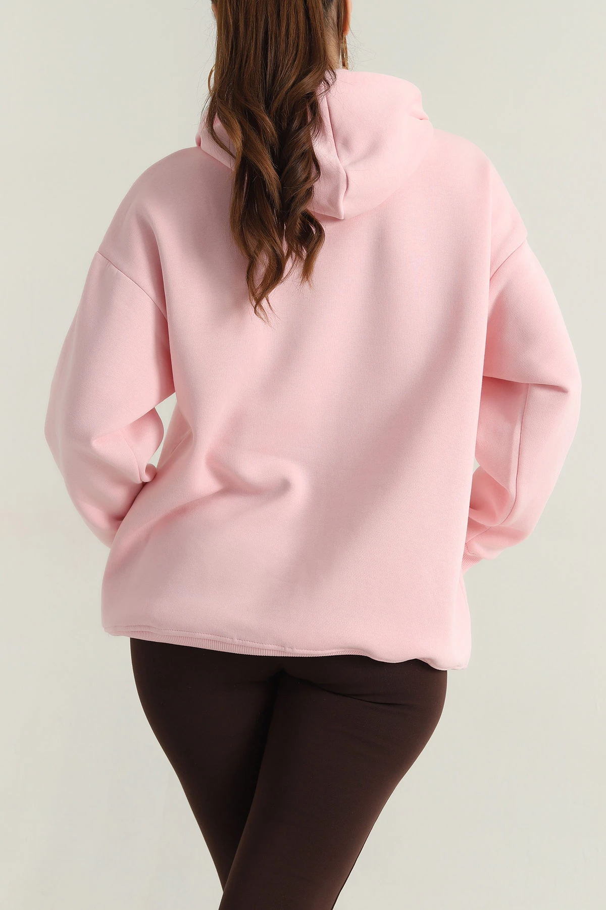 Pembe Şardonlu Kadın Fermuarsız Sweat 400553