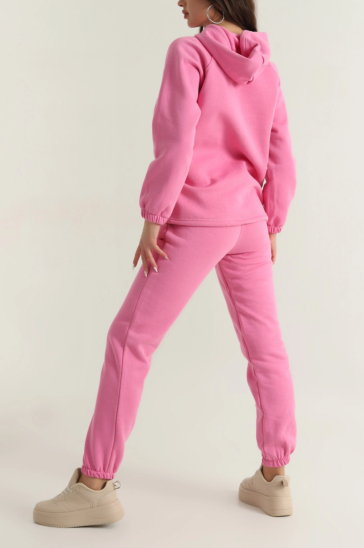 Pembe Şardonlu Kapşonlu Üç İp Kadın İkili Takım 397181