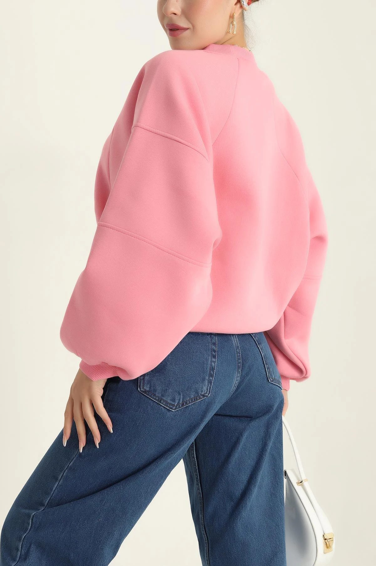 Pembe Şardonlu Reglan Kol Bayan Sweat 300674