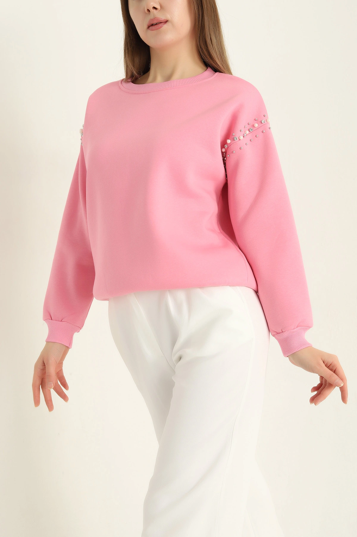Pembe Şardonlu Taşlı İki İp Bayan Sweat 321535