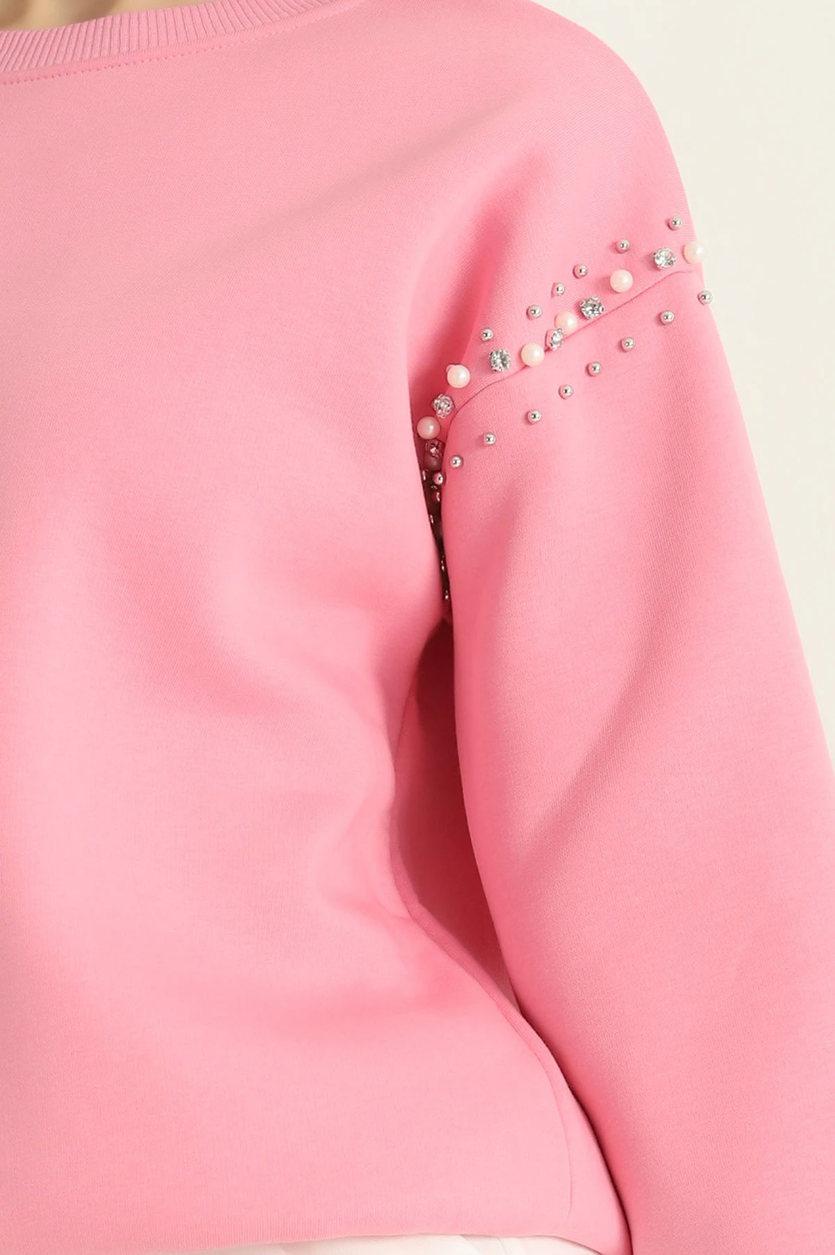 Pembe Şardonlu Taşlı İki İp Bayan Sweat 321535