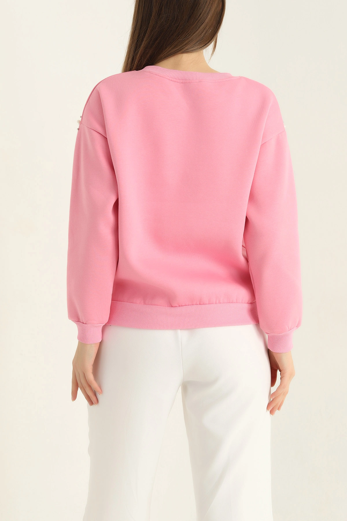Pembe Şardonlu Taşlı İki İp Bayan Sweat 321535