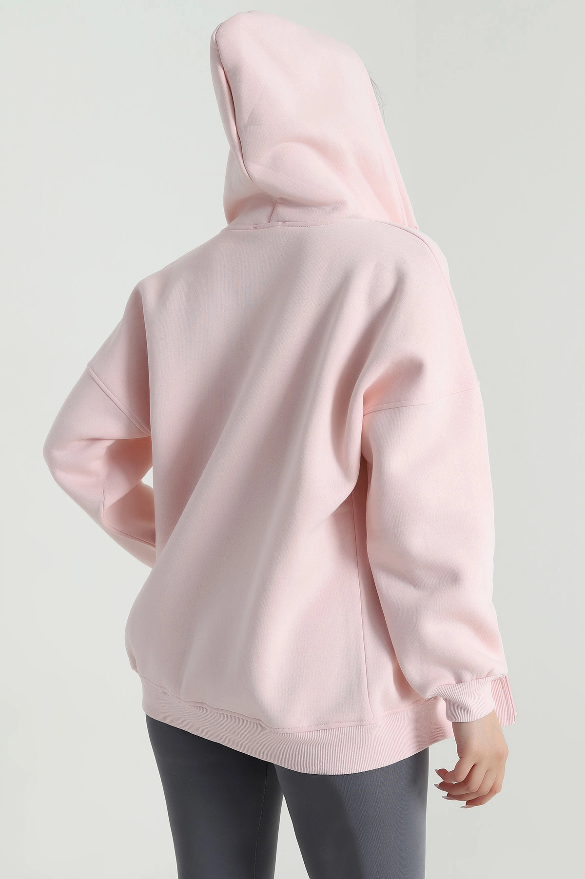 Pembe Şardonlu Üç İp Fermuarlı Kadın Sweat 484572