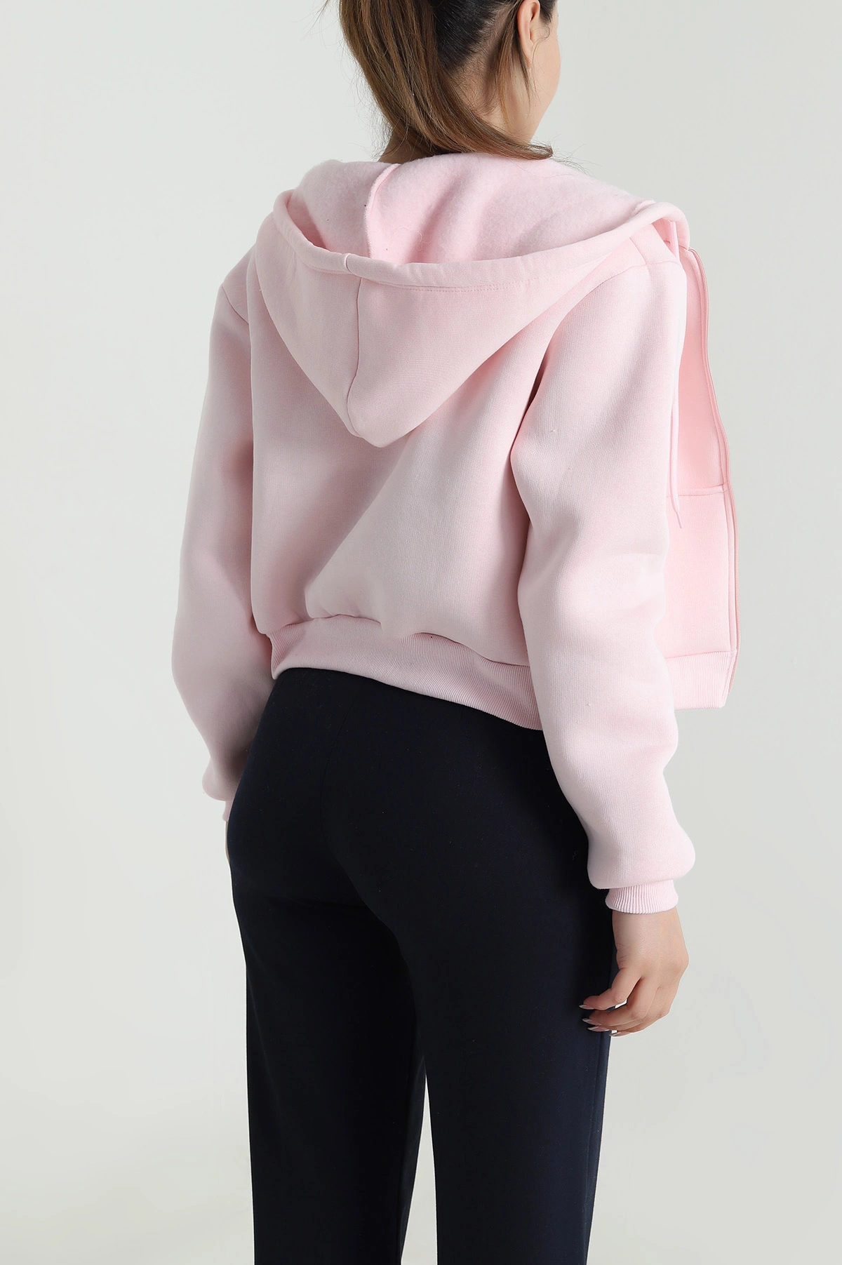Pembe Şardonlu Üç İp Fermuarlı Kadın Sweat 485268