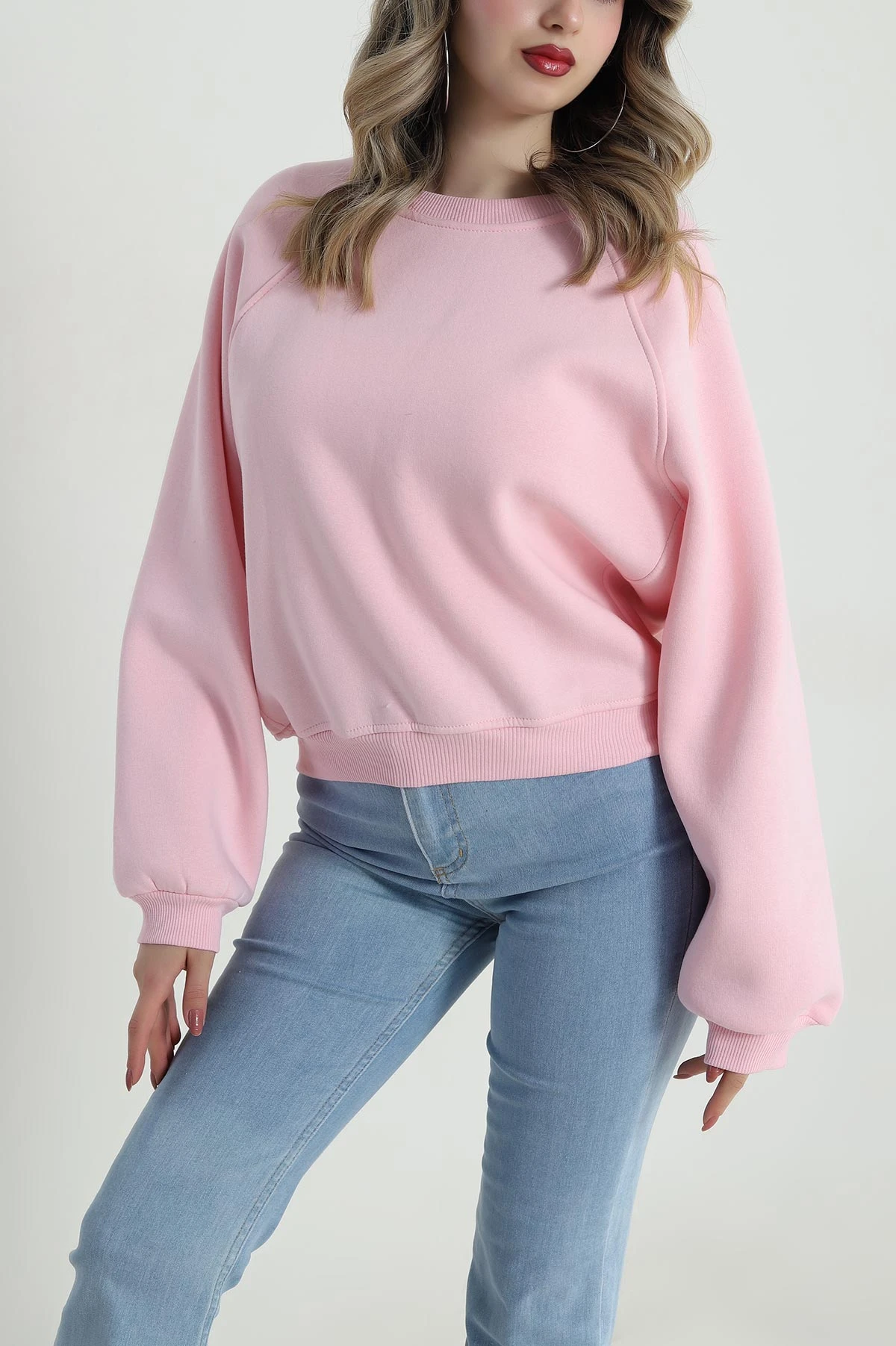 Pembe Şardonlu Üç İp Kadın Sweat 487109