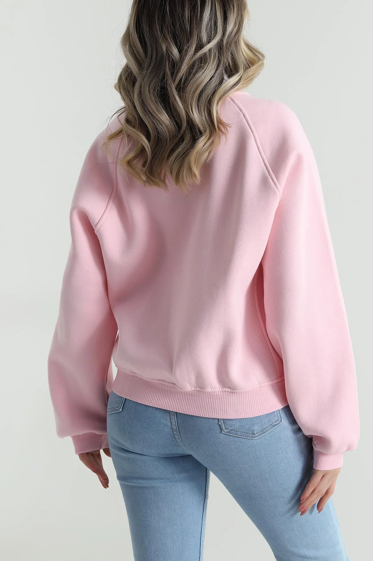 Pembe Şardonlu Üç İp Kadın Sweat 487109