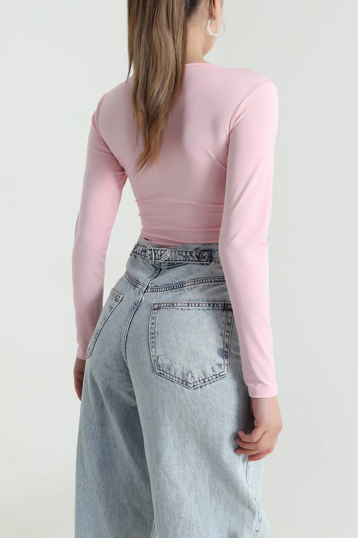 Pembe Scuba Kadın Zıbın Bluz 484379