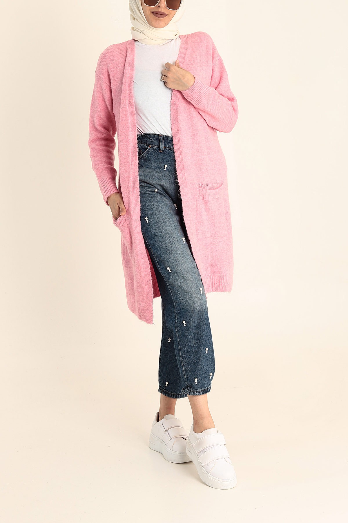Pembe Selanik Triko Yün Bayan Hırka 217358
