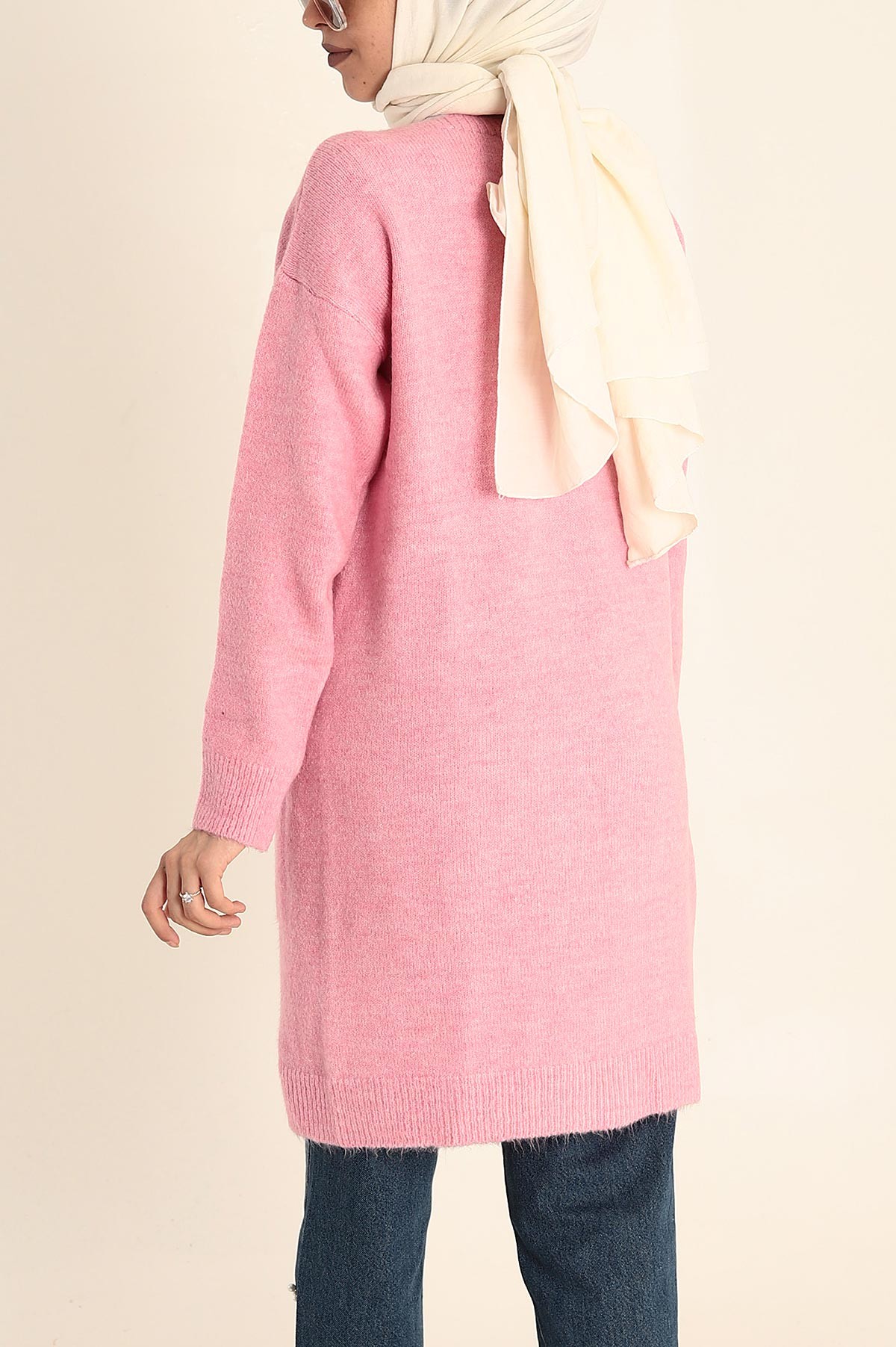 Pembe Selanik Triko Yün Bayan Hırka 217358