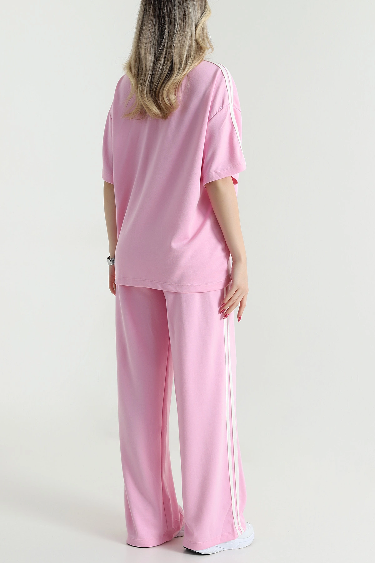 Pembe Şeritli Likralı Modal Kadın İkili Takım 475413