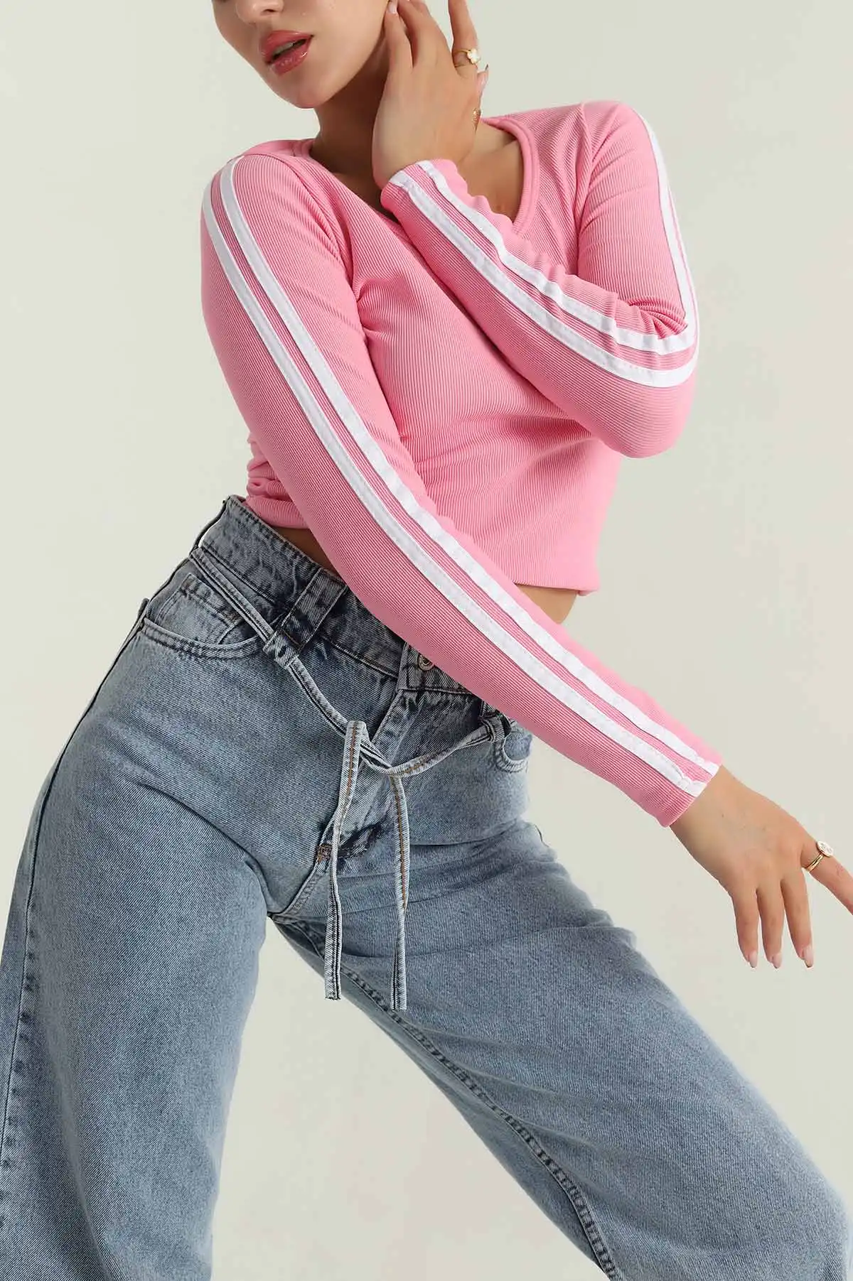 Pembe Şeritli Ottoman Kadın Bluz 389614