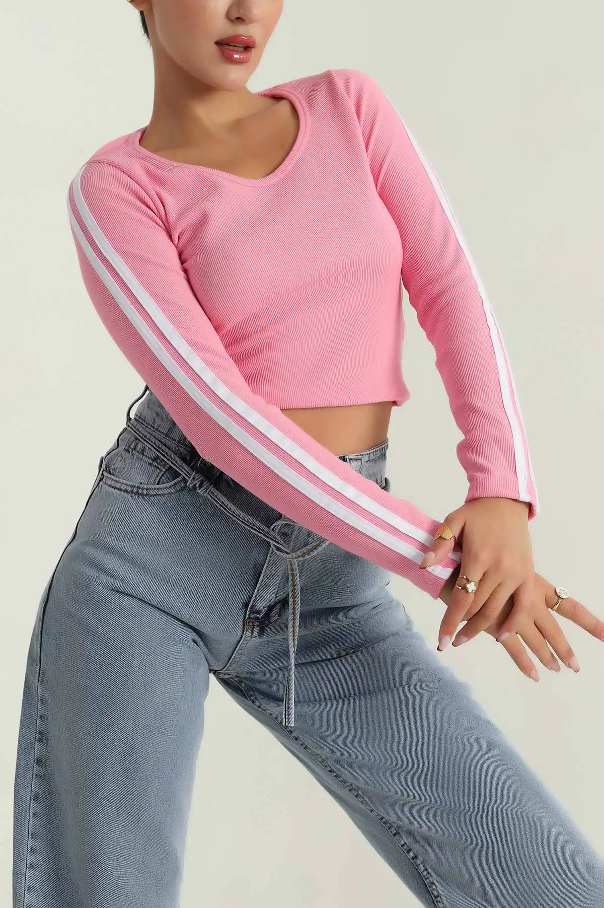 Pembe Şeritli Ottoman Kadın Bluz 389614