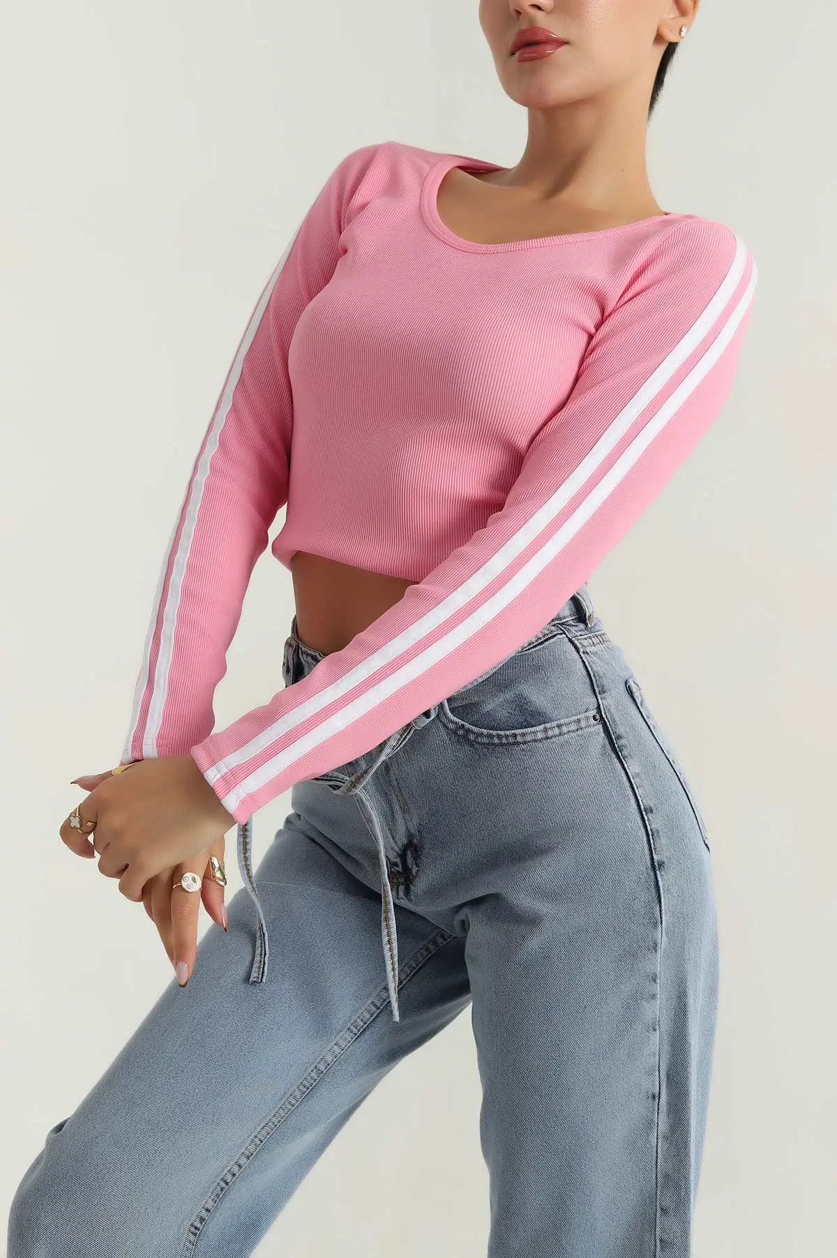 Pembe Şeritli Ottoman Kadın Bluz 389614