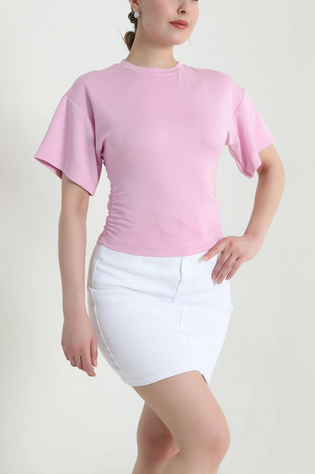 Pembe Serpme Taşlı Oysho Kadın Bluz 465651