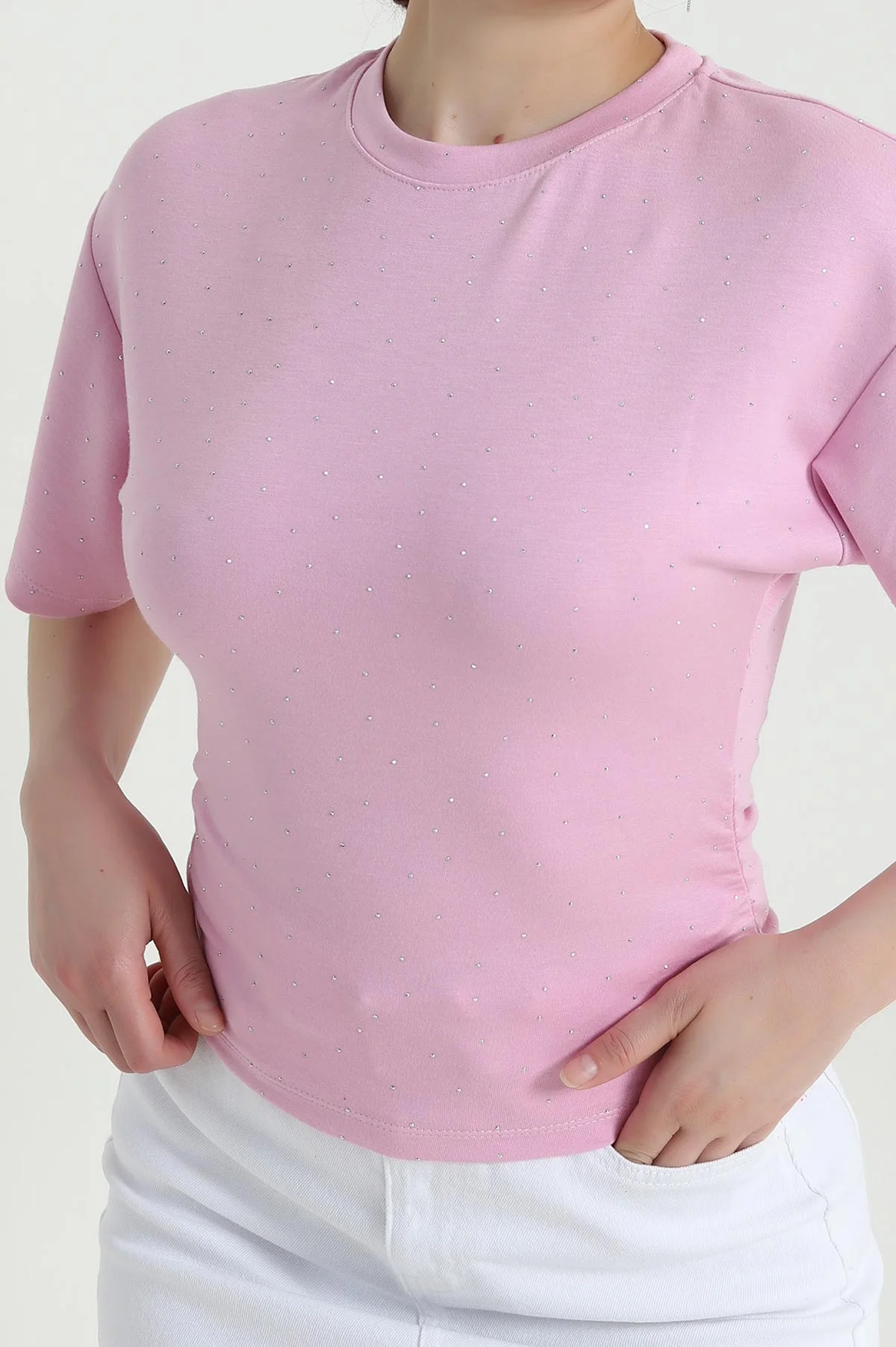 Pembe Serpme Taşlı Oysho Kadın Bluz 465651
