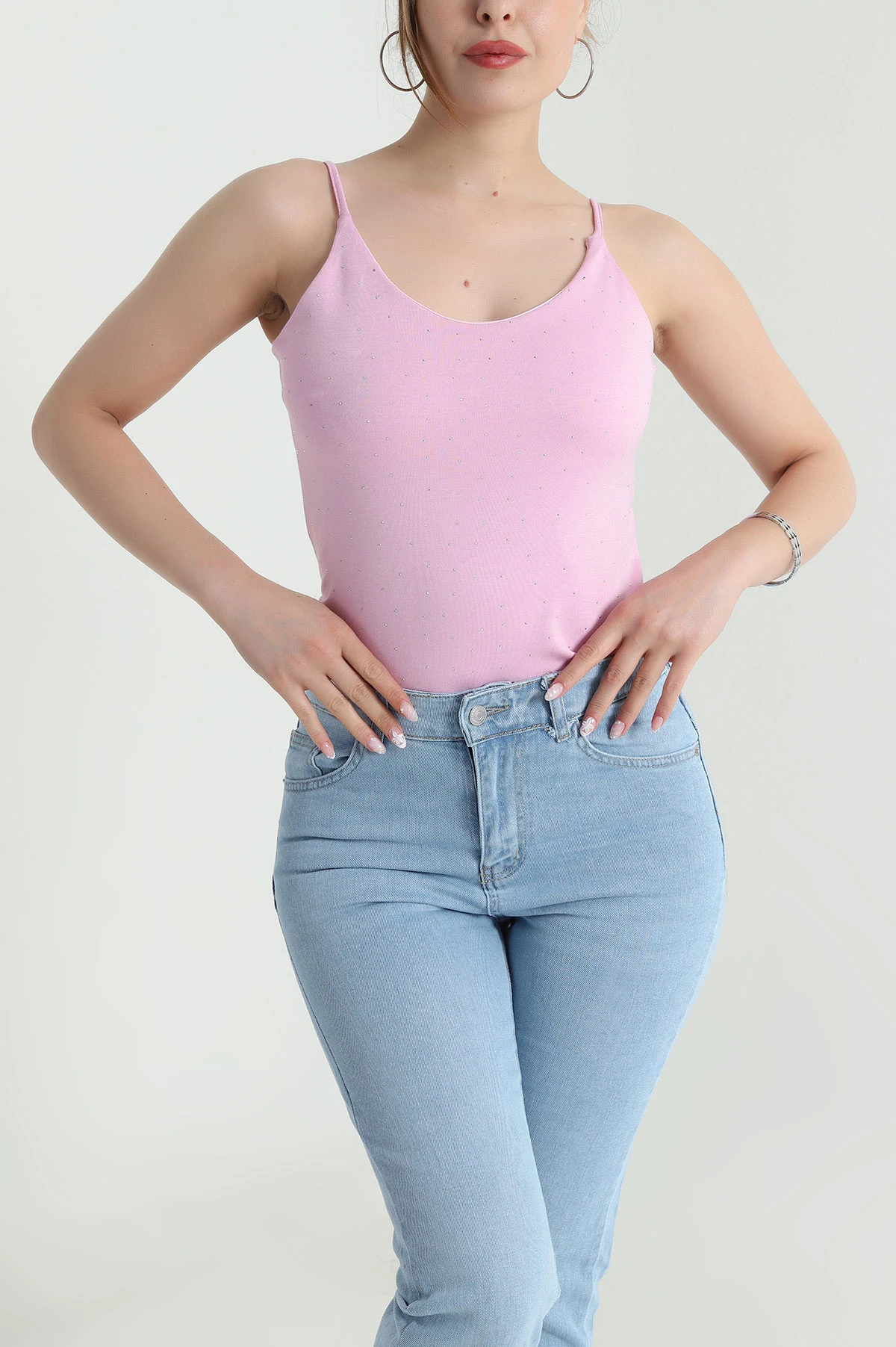 Pembe Serpme Taşlı Oysho Kadın Zıbın Bluz 475266