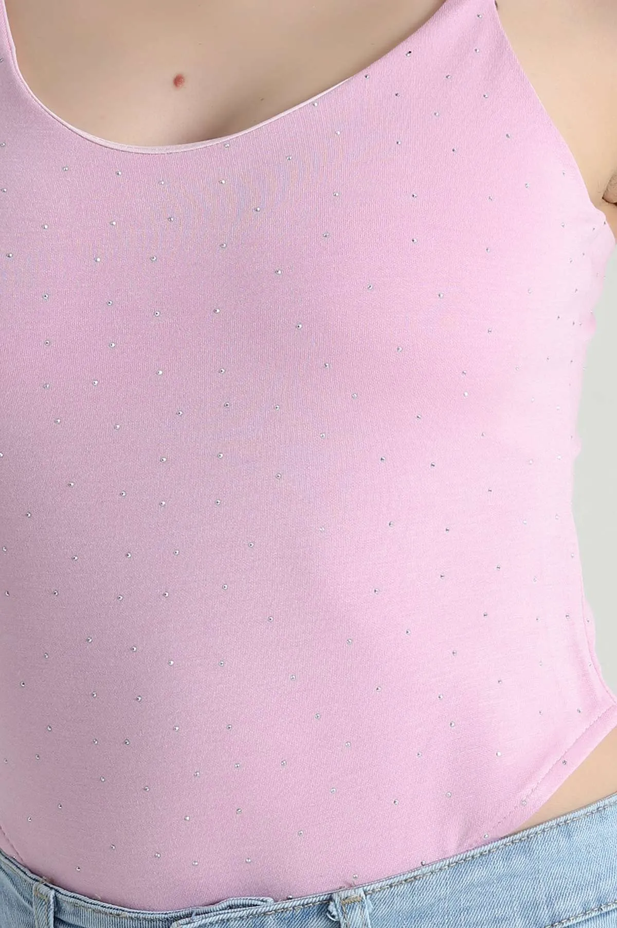 Pembe Serpme Taşlı Oysho Kadın Zıbın Bluz 475266