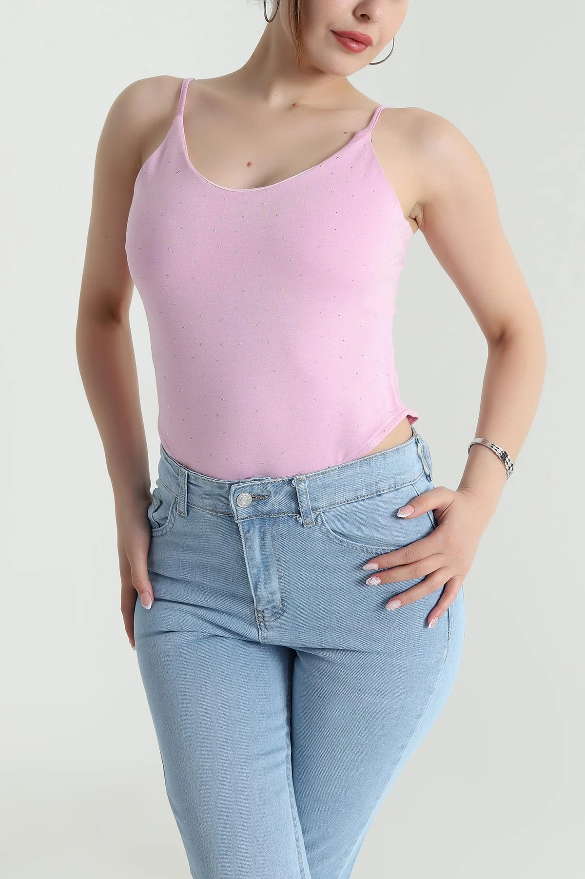 Pembe Serpme Taşlı Oysho Kadın Zıbın Bluz 475266