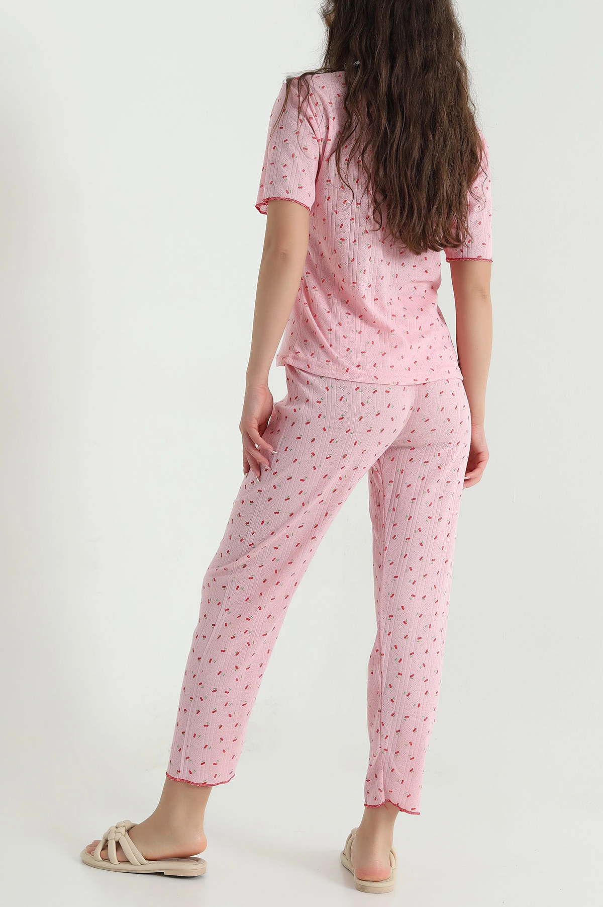 Pembe Sıfır Yaka Pointel Kadın Pijama Takımı 461856