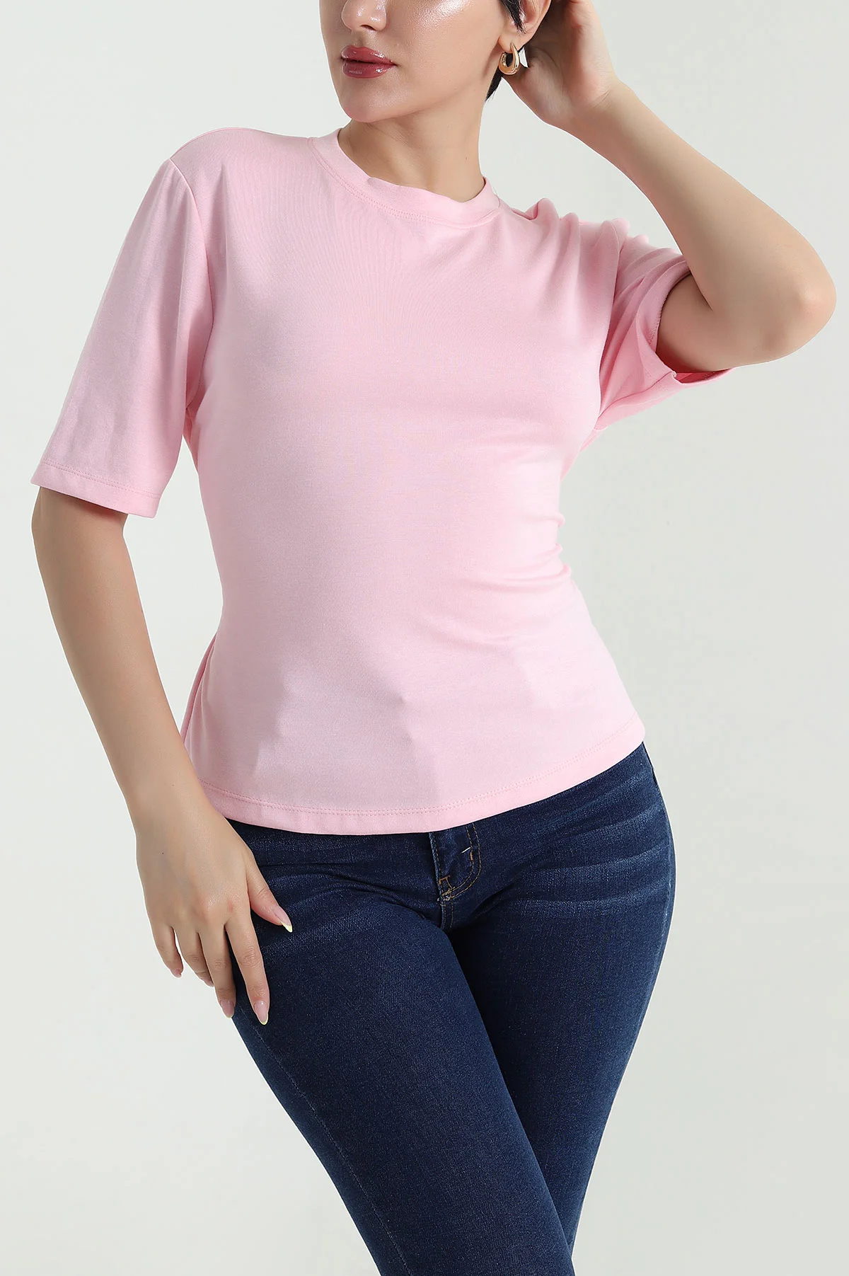 Pembe Sırt Bağcıklı Modal Kadın Tişört 468126