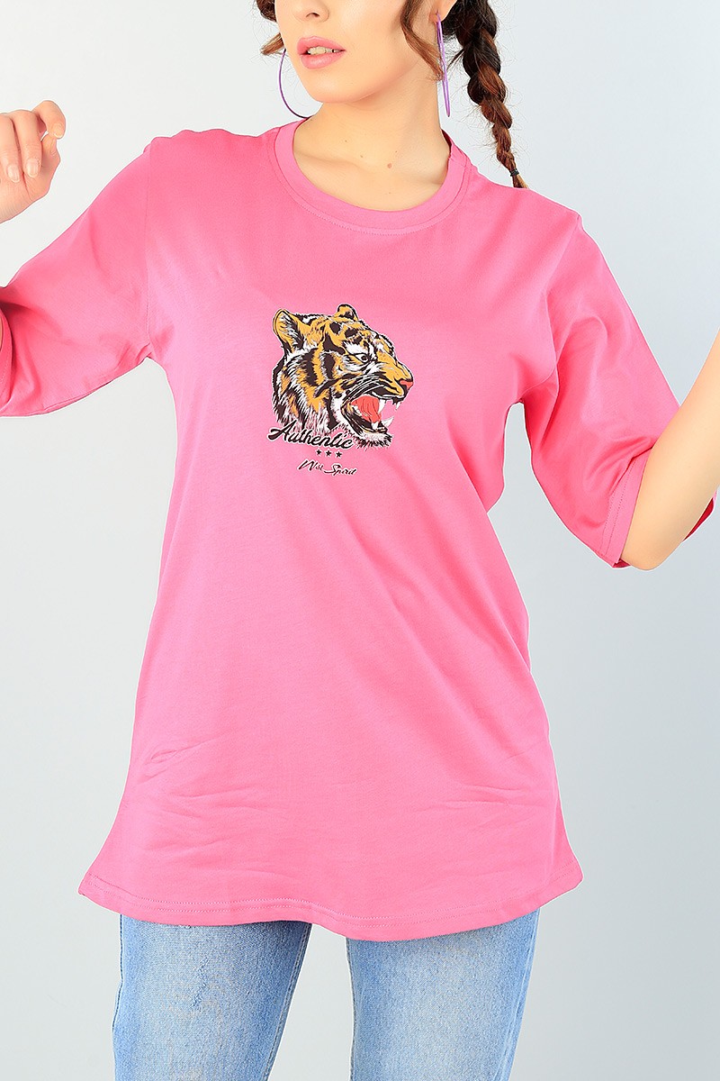 Pembe Sırt Baskılı Bayan Tişört 65240
