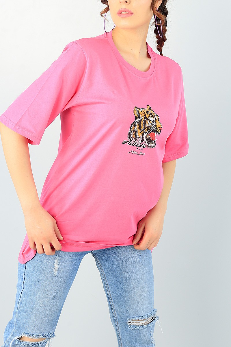 Pembe Sırt Baskılı Bayan Tişört 65240